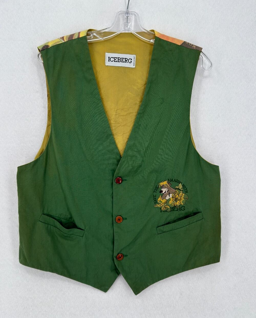 Vintage Iceberg Save the Amazon Baloo Jungle Book Green Woven Vest